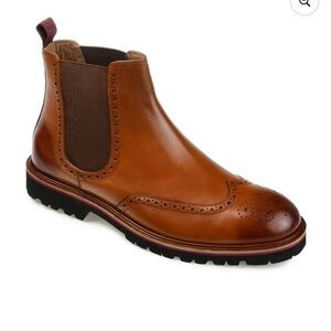 Genuine Leather Brogue Chelsea Boots Brown Wingtip Lug Sole Dress Men’s Size 10